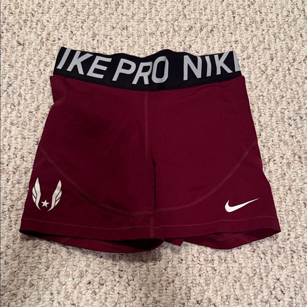 Nike Women's Pro USATF Burgundy Athletic Shorts